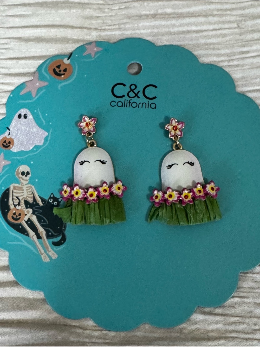 C&C California White Ghost Flower Fringe Earrings with Pink Accents